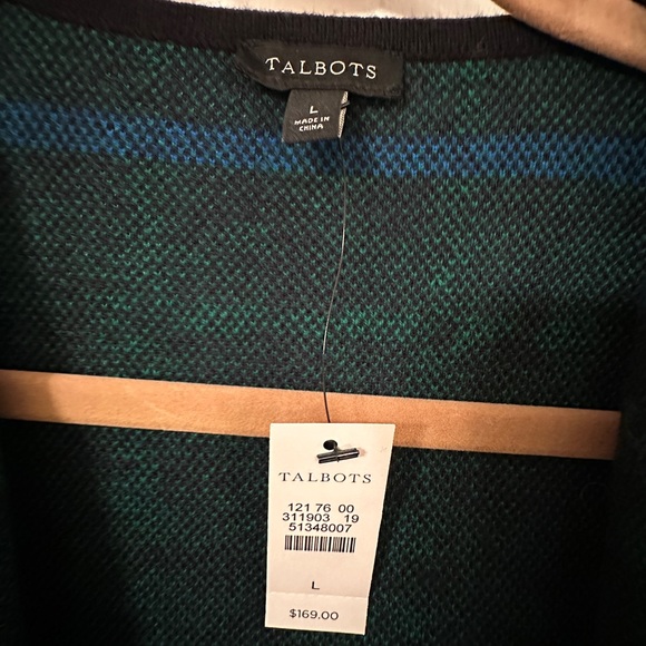 NWT Talbots Wool Blend Plaid Open Front Long Cardigan Sweater Jacket Size L - Picture 5 of 12